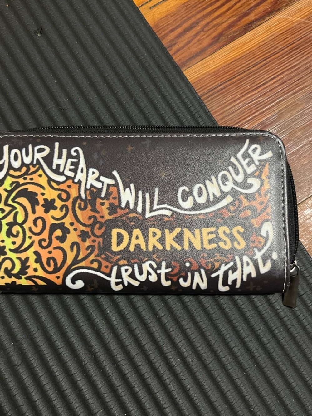 Graphic Zip-Around Leather Wallet - Brown/Black